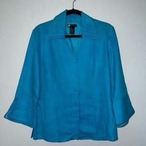 Carole Little Turquoise Button-Down Linen Shirt